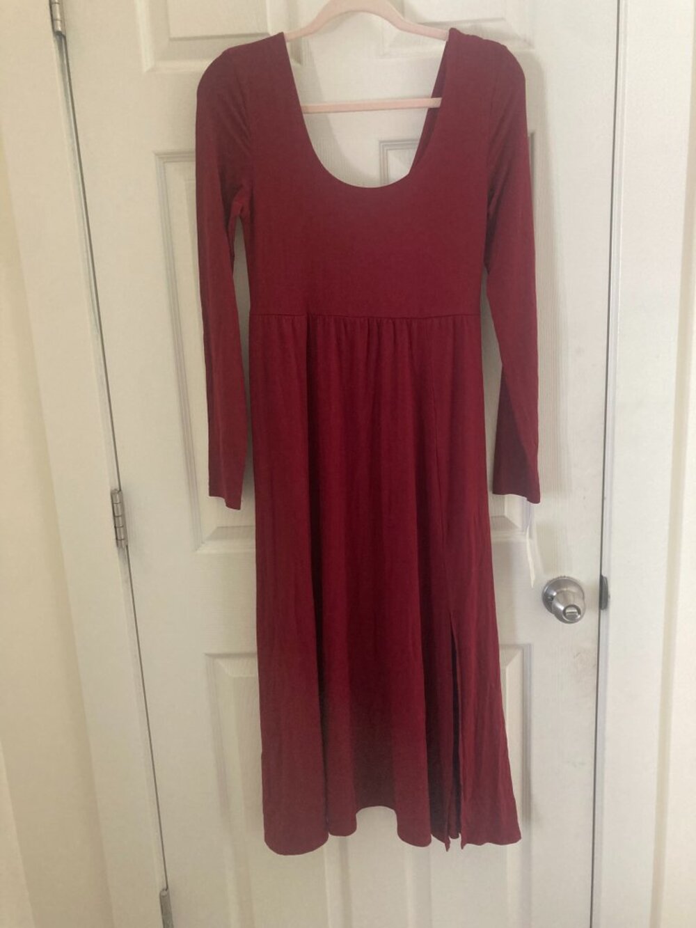 NWOT A New Day Maroon Long Sleeve Scoop Back Midi Dress Side Slit S Small